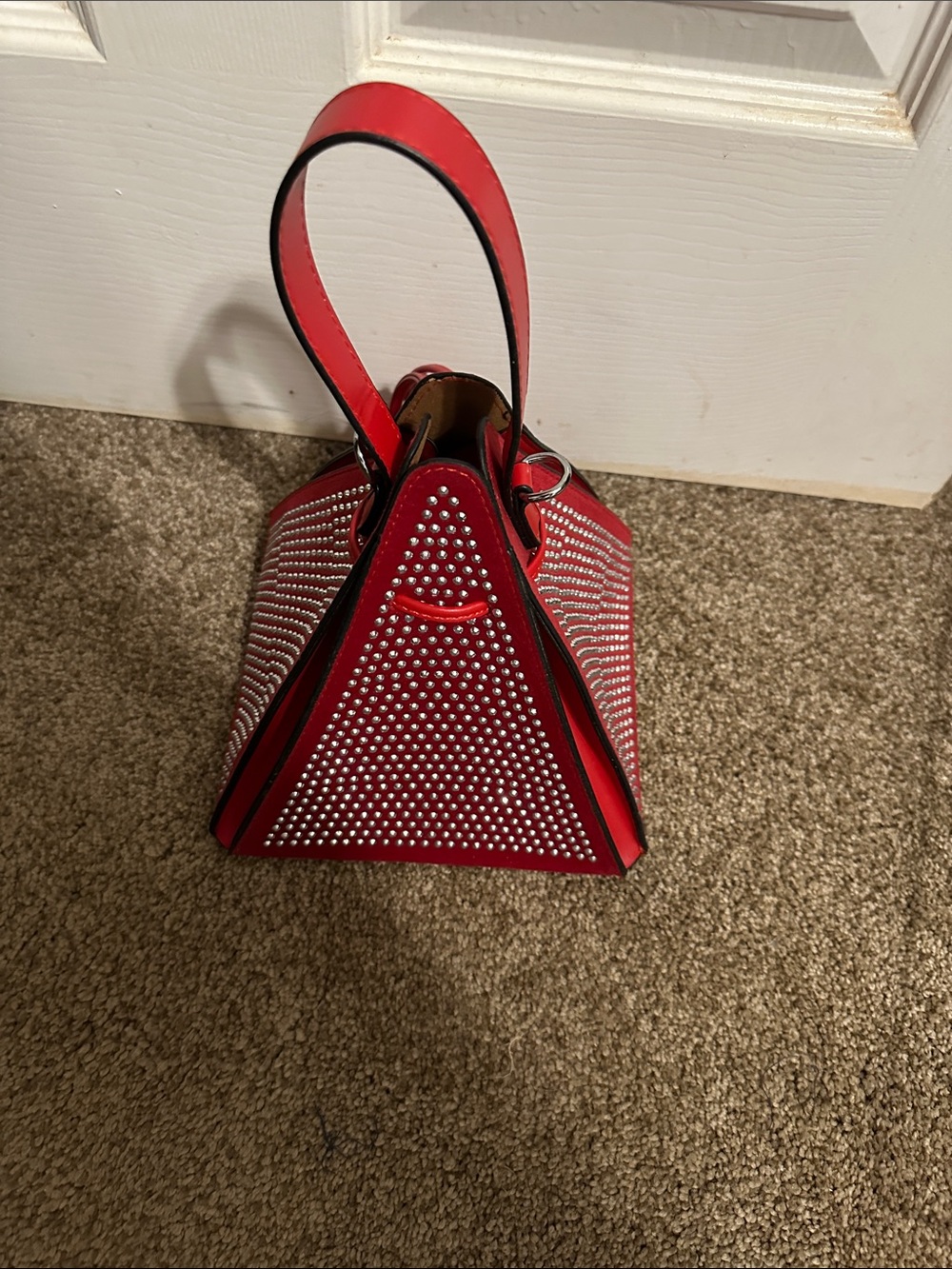 Red Pyramid Studded Drawstring Wristlet Handbag - Picture 3 of 9